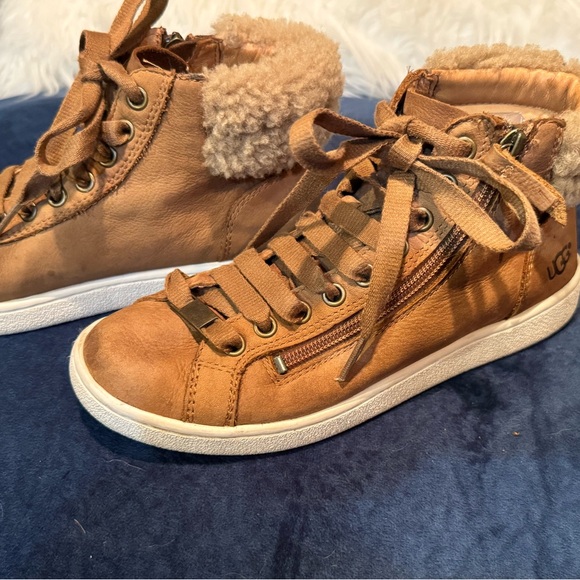 UGG Shoes - UGG Brown Leather Sneakers with Shearling